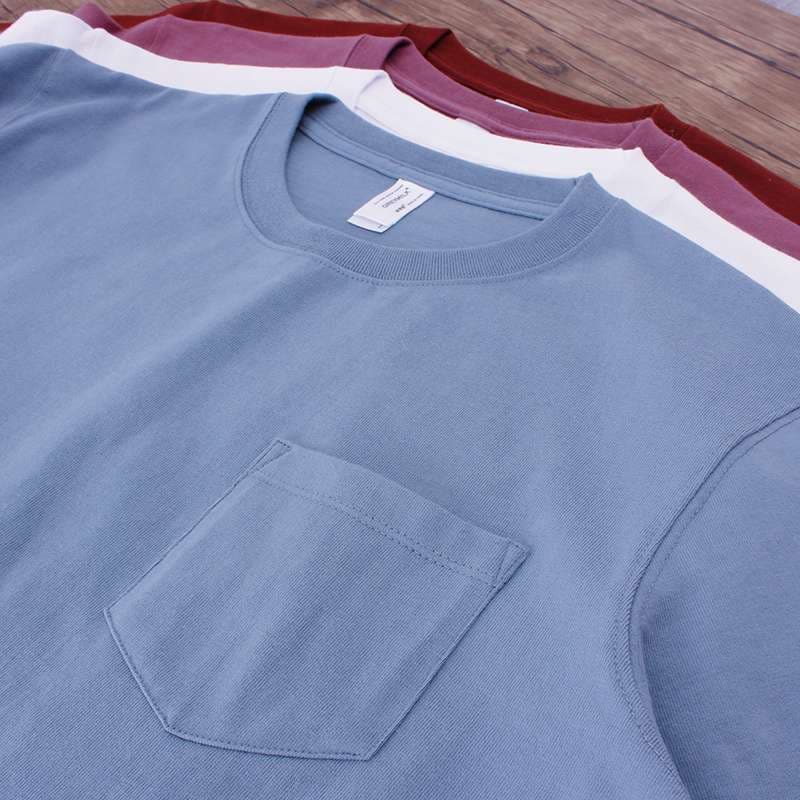 アメカジ ヴィンテージ風 ポケット付き 厚手クルーネックTシャツ