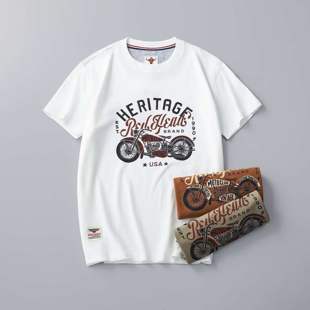 アメカジ ヴィンテージバイク柄プリント半袖Tシャツ