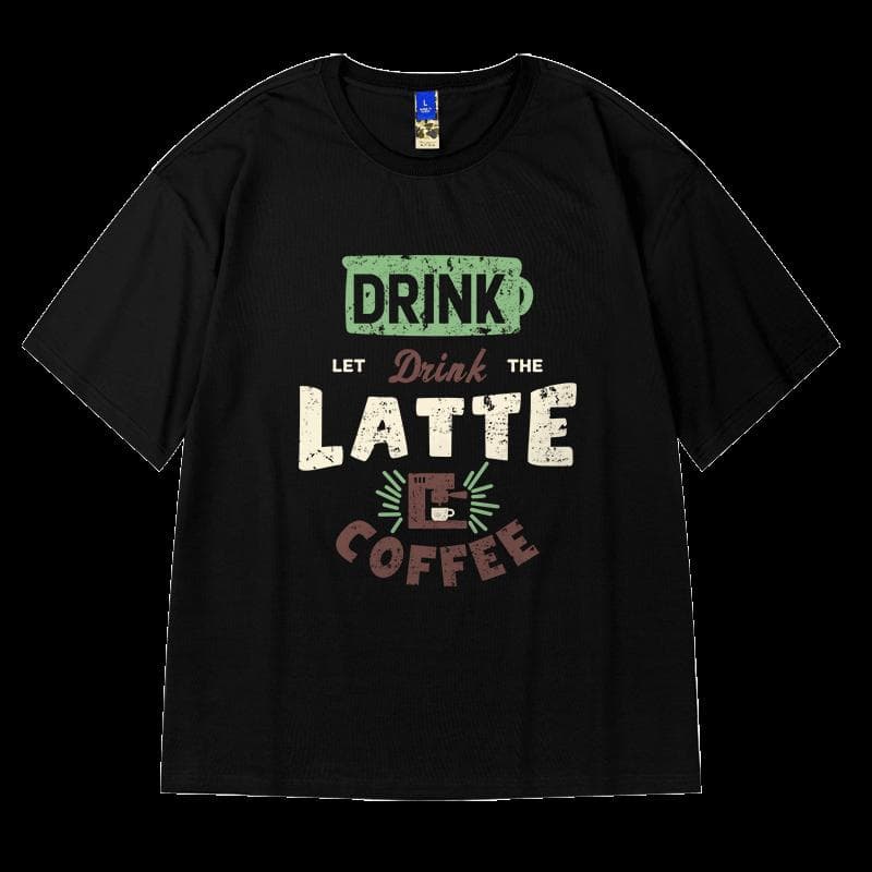 アメカジ ラテコーヒーメッセージプリント半袖Tシャツ