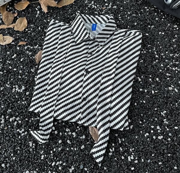 メンズ半袖シャツ 白黒ストライプ アメカジ