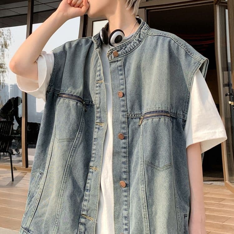 アメカジ　アメカジ クラシックデニム バンドカラーベスト
