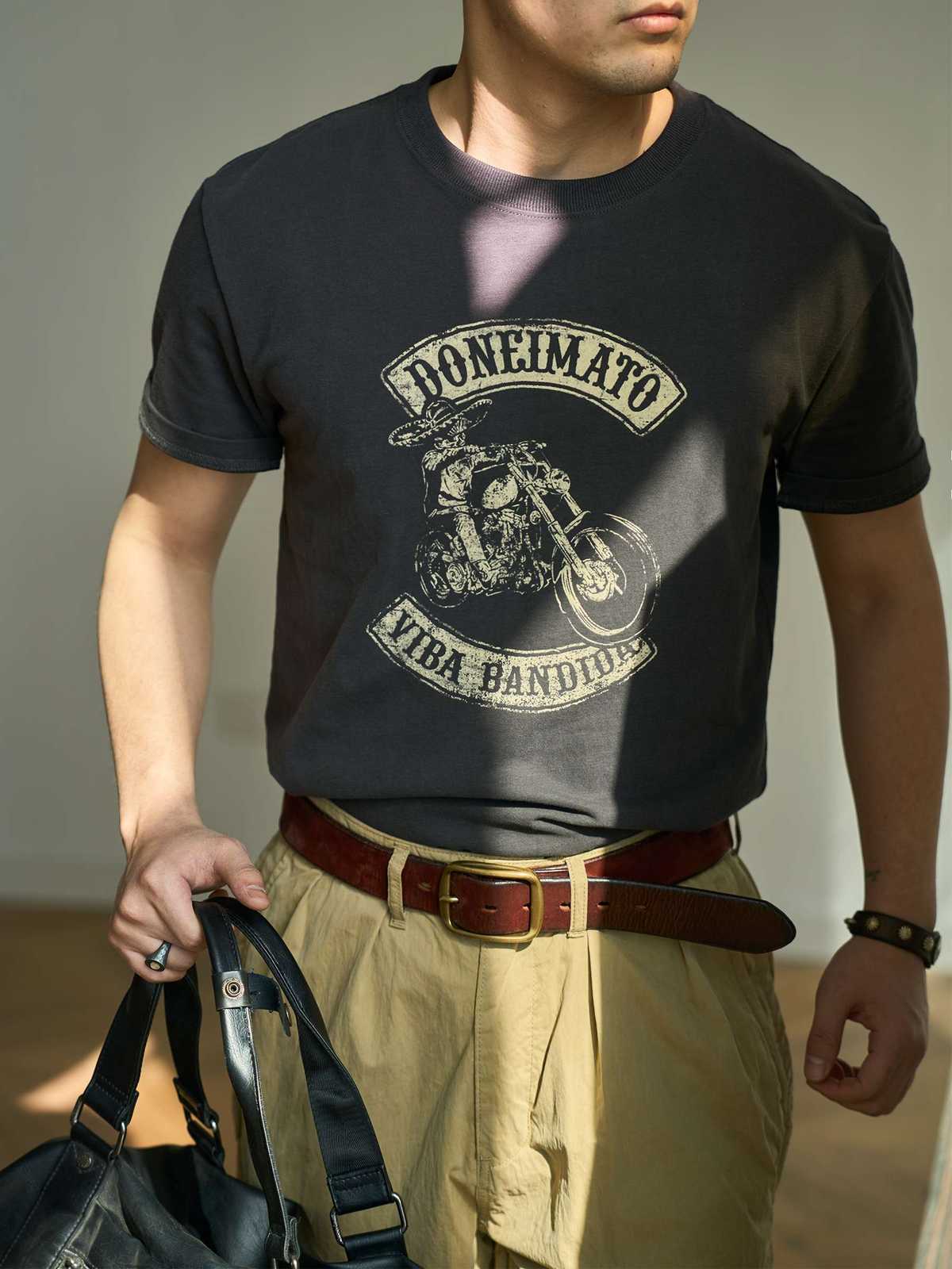 アメカジ バイカーロゴプリント半袖Tシャツ