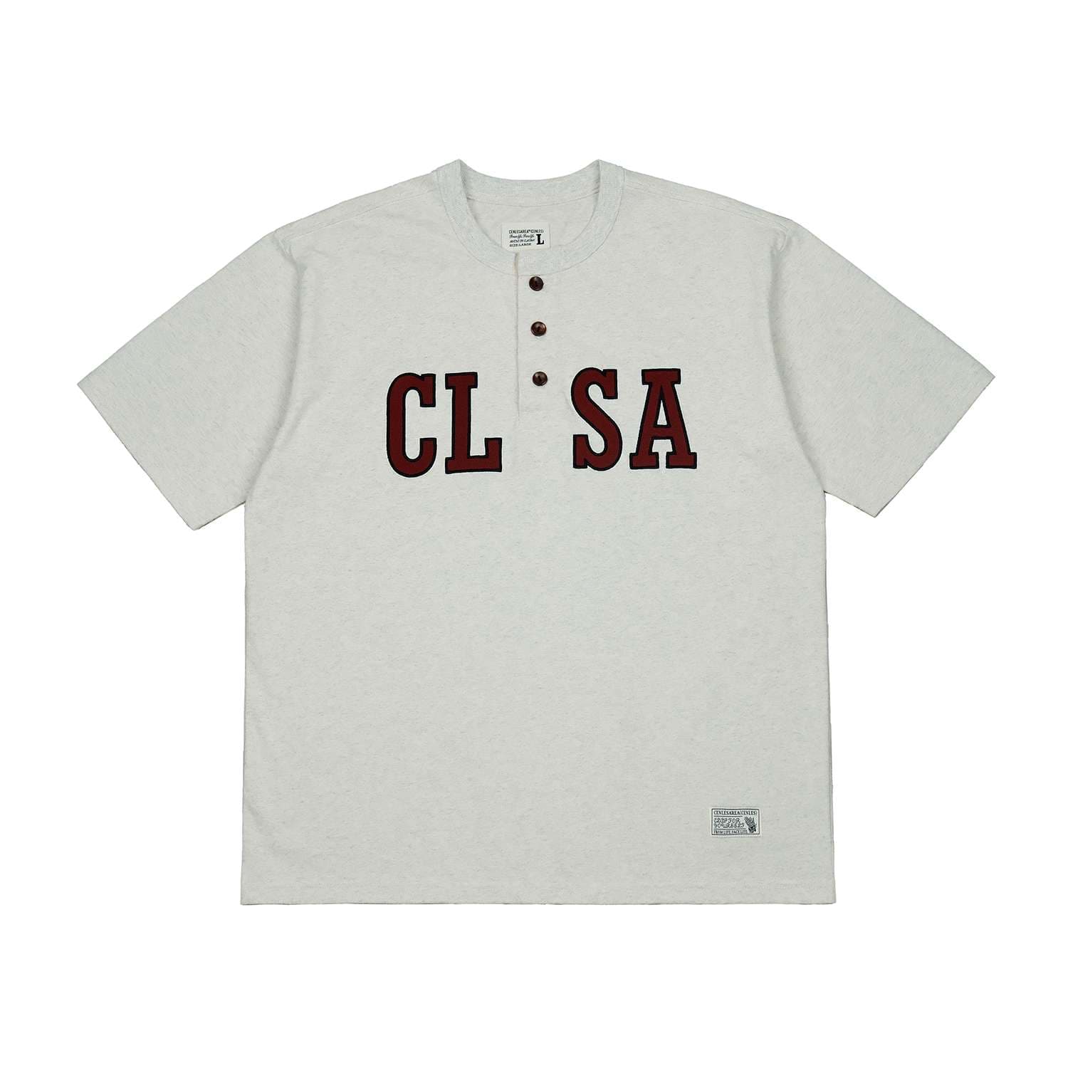 アメカジ ヘンリーネック ロゴプリント スポーツTシャツ