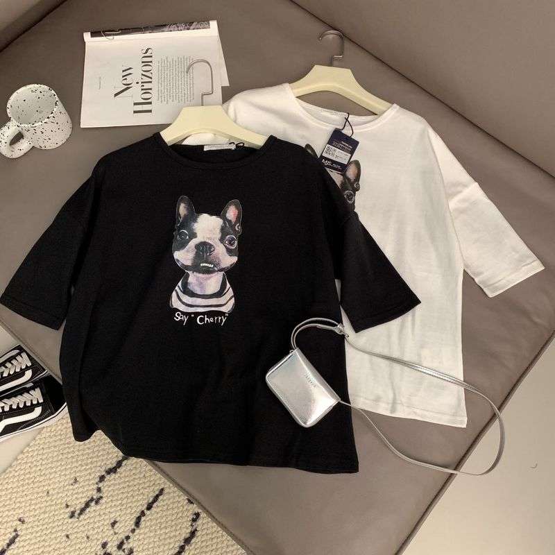 アメカジ フレンチブルドッグプリント半袖Tシャツ