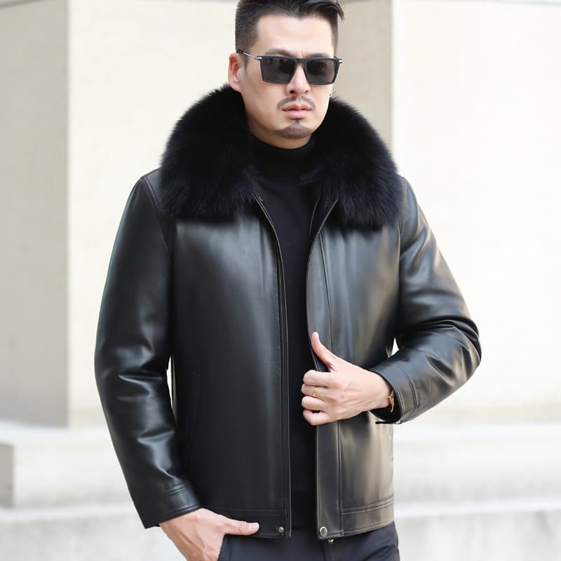 アメカジ 本革ファー襟付き中綿入りレザージャケット