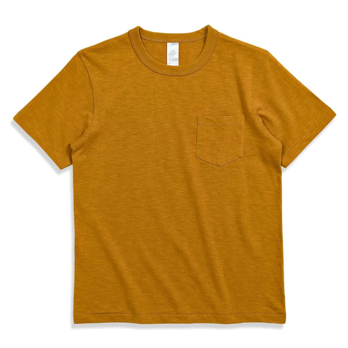 アメカジ シンプル無地ポケット付きクルーネックTシャツ