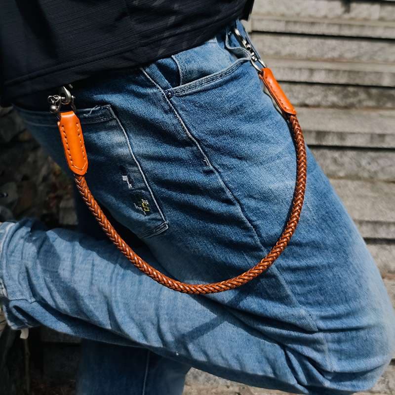 アメカジ 本革編み込みウォレットチェーン
