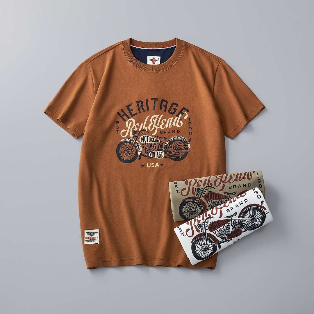 アメカジ ヴィンテージバイク柄プリント半袖Tシャツ