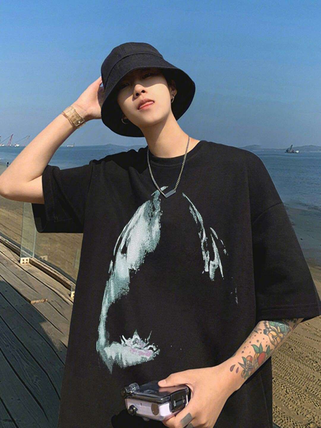 アメカジ シャーク顎プリントTシャツ