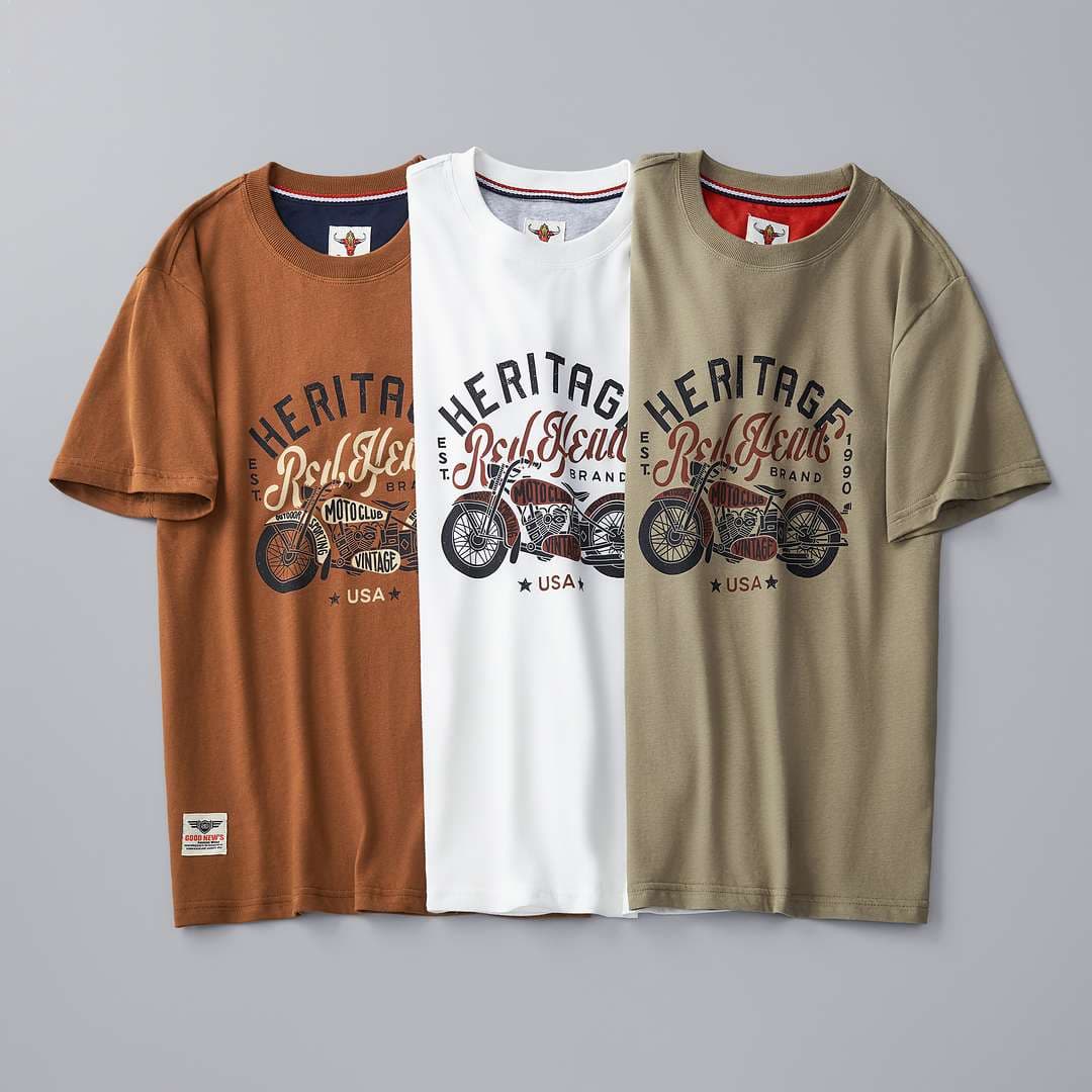 アメカジ ヴィンテージバイク柄プリント半袖Tシャツ