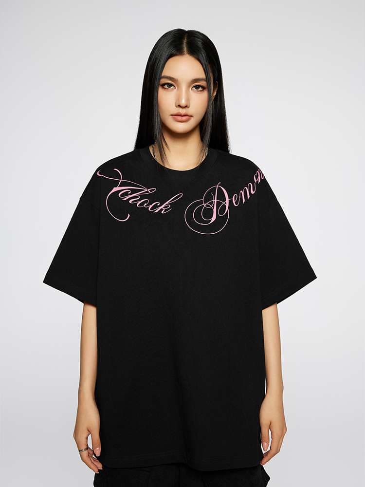 アメカジ オーバーサイズ筆記体ロゴTシャツ