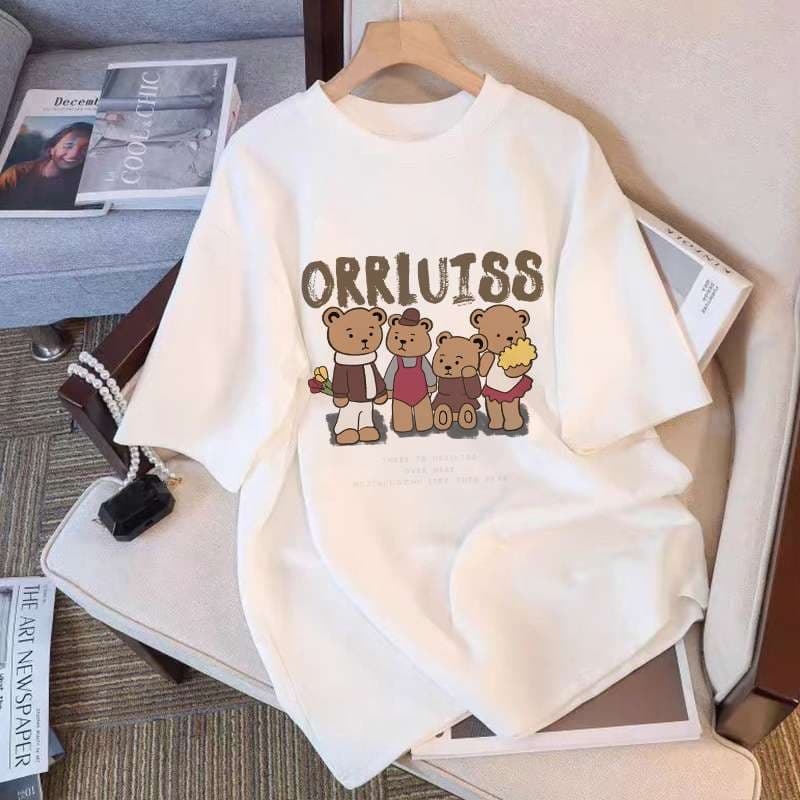 アメカジ クマ家族プリント オーバーサイズTシャツ
