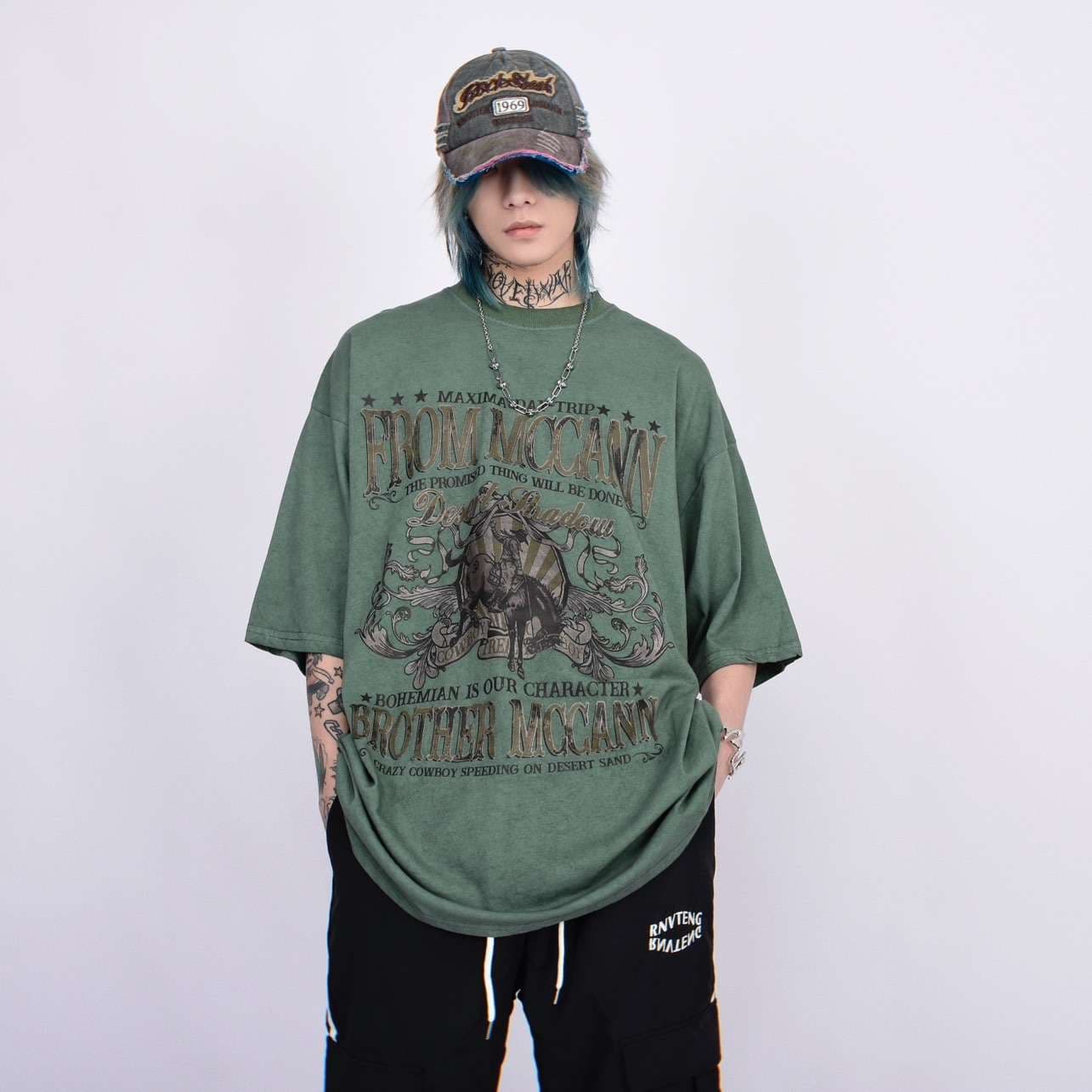 アメカジ カウボーイプリント オーバーサイズTシャツ