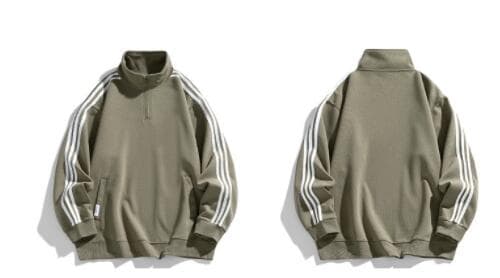 アメカジ メンズハイネックトレーナー袖ライン入りカジュアルスウェット