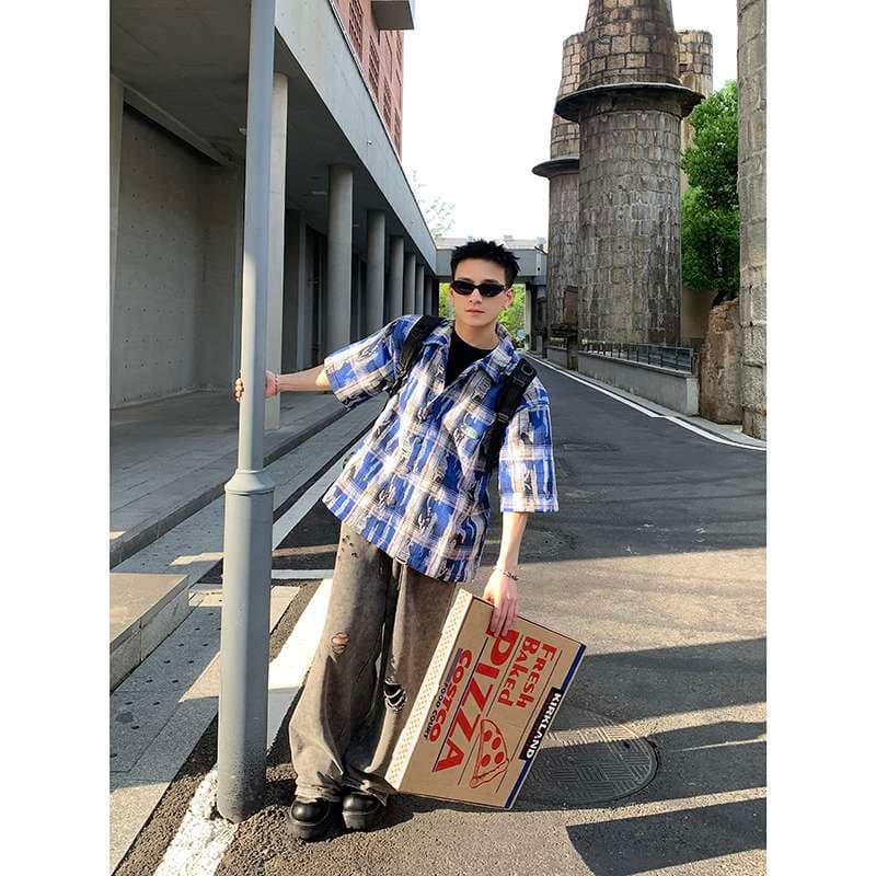 アメカジ オーバーサイズチェック柄半袖シャツ