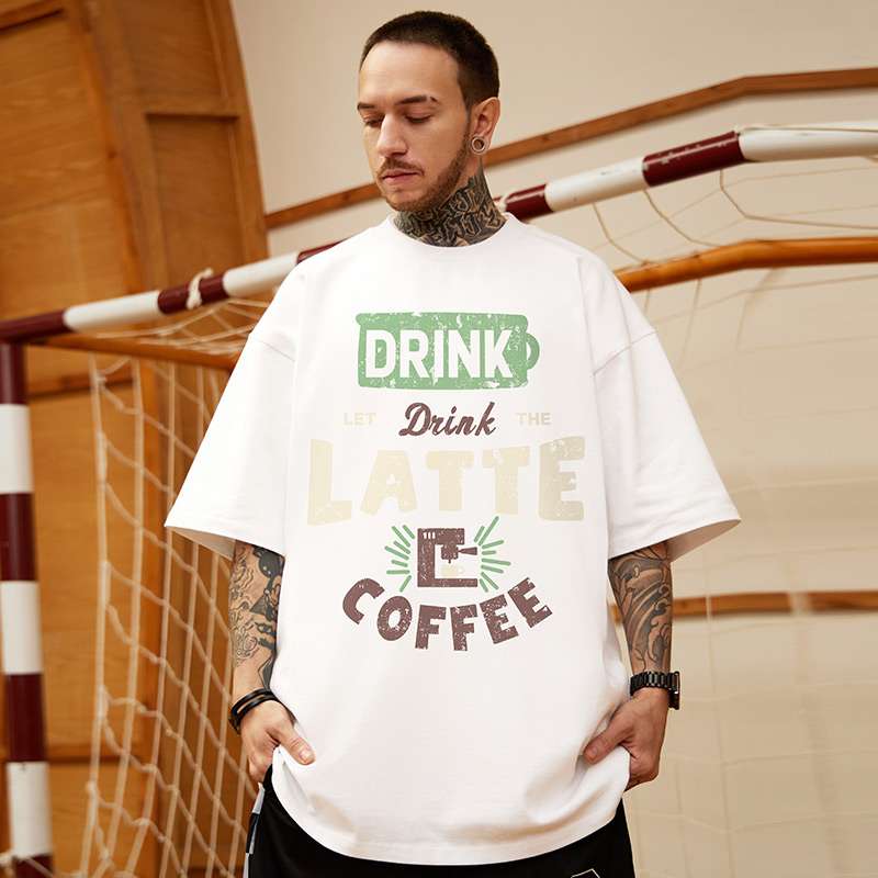 アメカジ ラテコーヒーメッセージプリント半袖Tシャツ