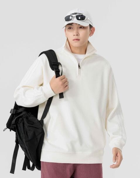 アメカジ メンズハイネックトレーナー袖ライン入りカジュアルスウェット