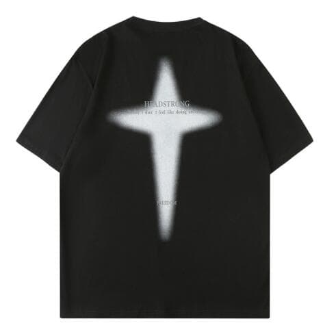 アメカジ メンズ半袖Tシャツ 十字架プリント オーバーサイズ
