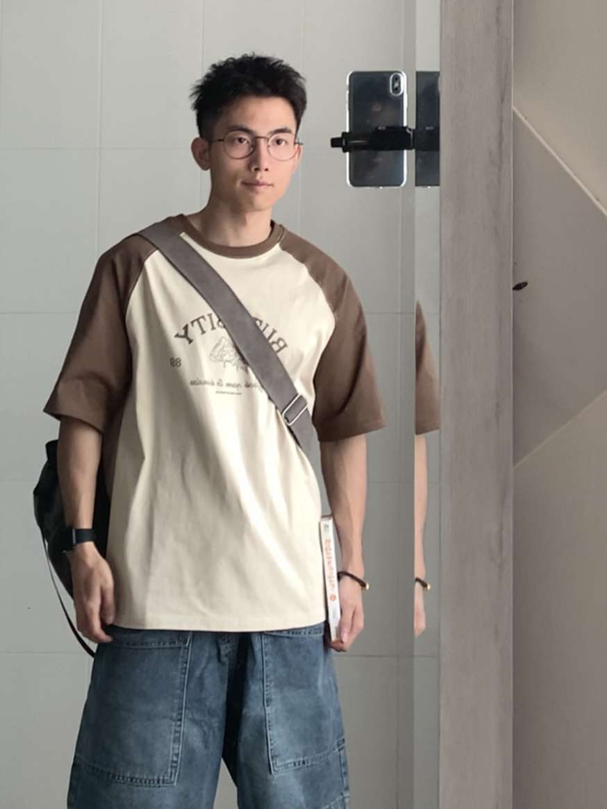 アメカジ レトロ風カレッジプリント ラグランTシャツ