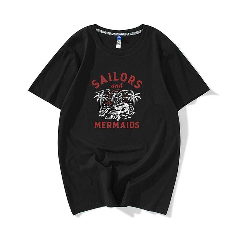 アメカジ 航海士と人魚のレトロ調Tシャツ