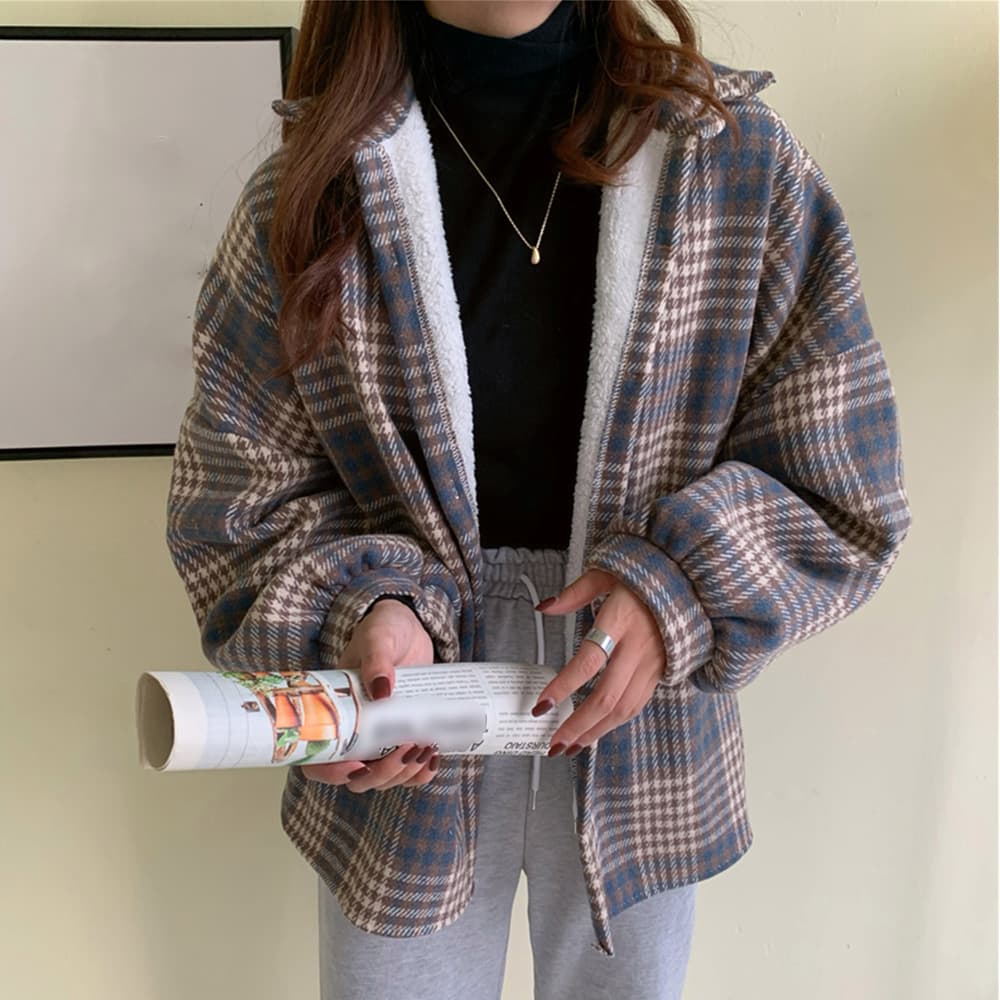 アメカジ チェック柄裏ボアシャツジャケット秋冬
