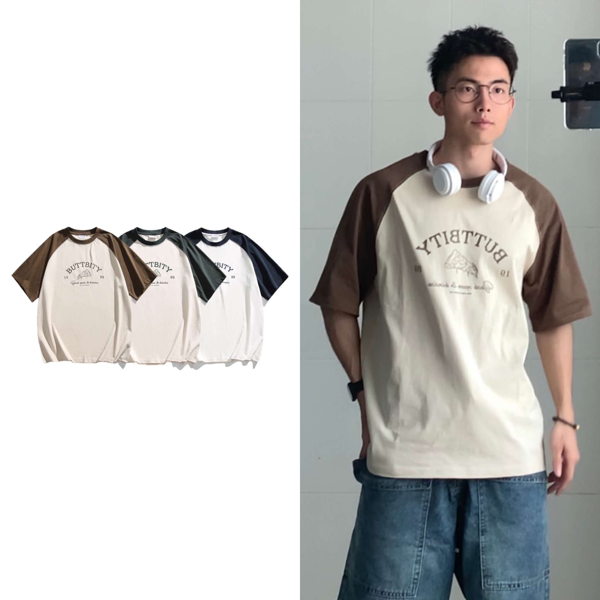 アメカジ レトロ風カレッジプリント ラグランTシャツ