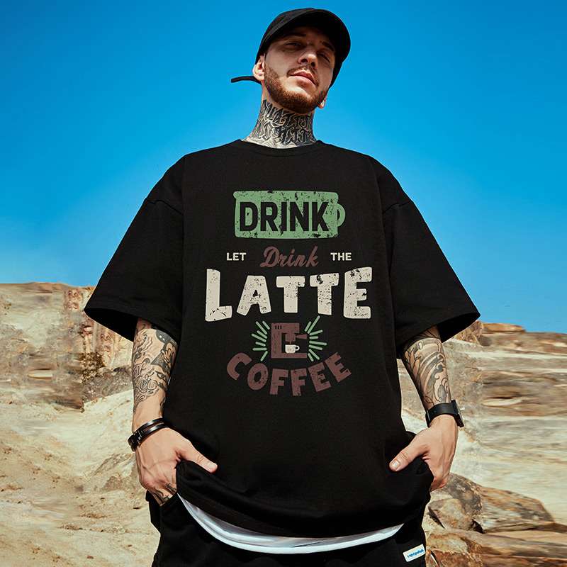 アメカジ ラテコーヒーメッセージプリント半袖Tシャツ