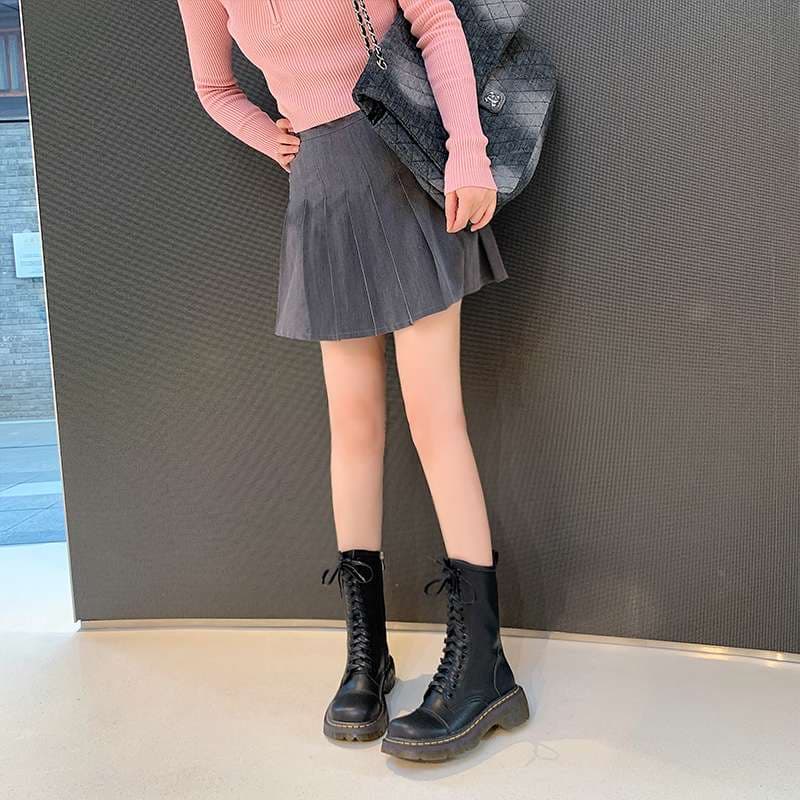 アメカジ 編み上げレザーコンバットブーツ