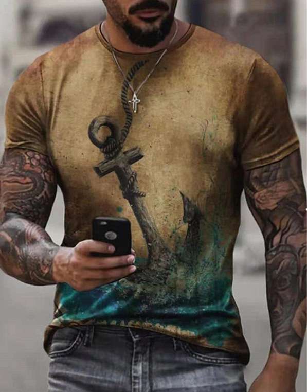 アメカジ アンカープリント ストリート系Tシャツ
