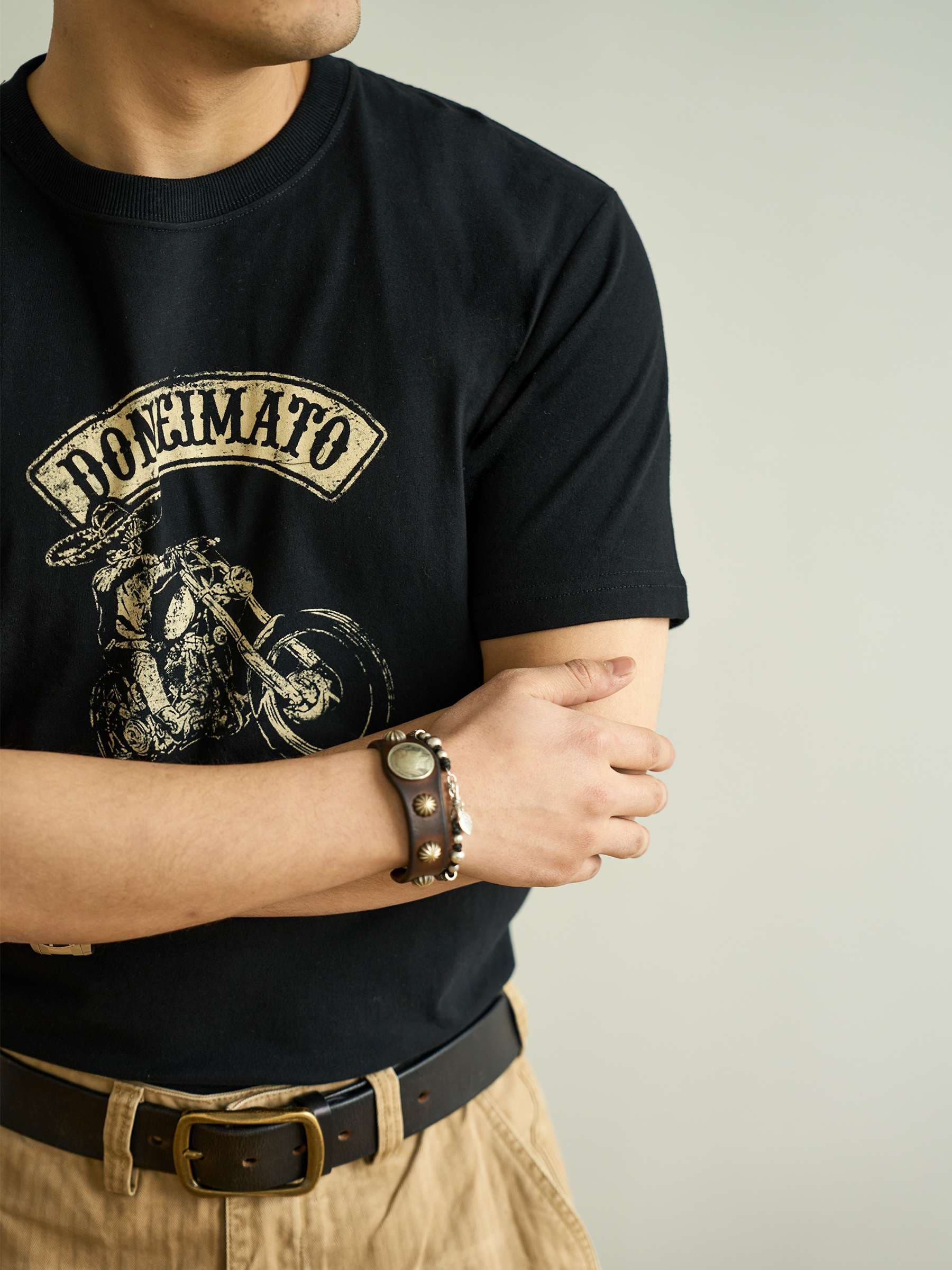 アメカジ バイカーロゴプリント半袖Tシャツ