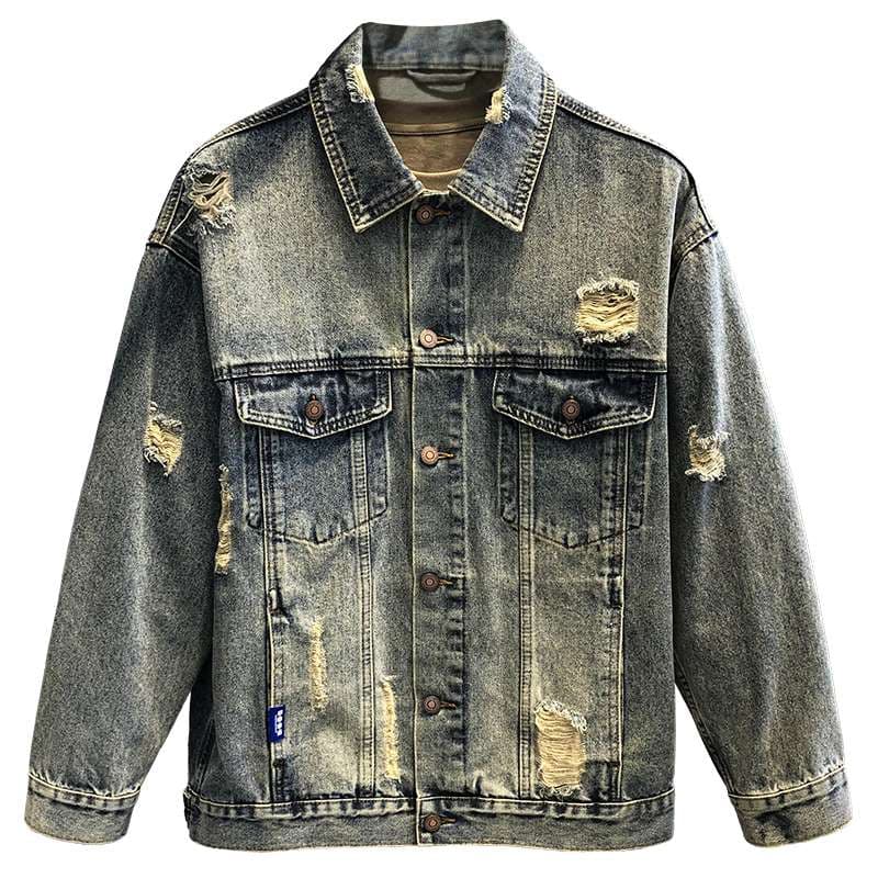 アメカジ ビンテージ風ダメージ加工デニムジャケット