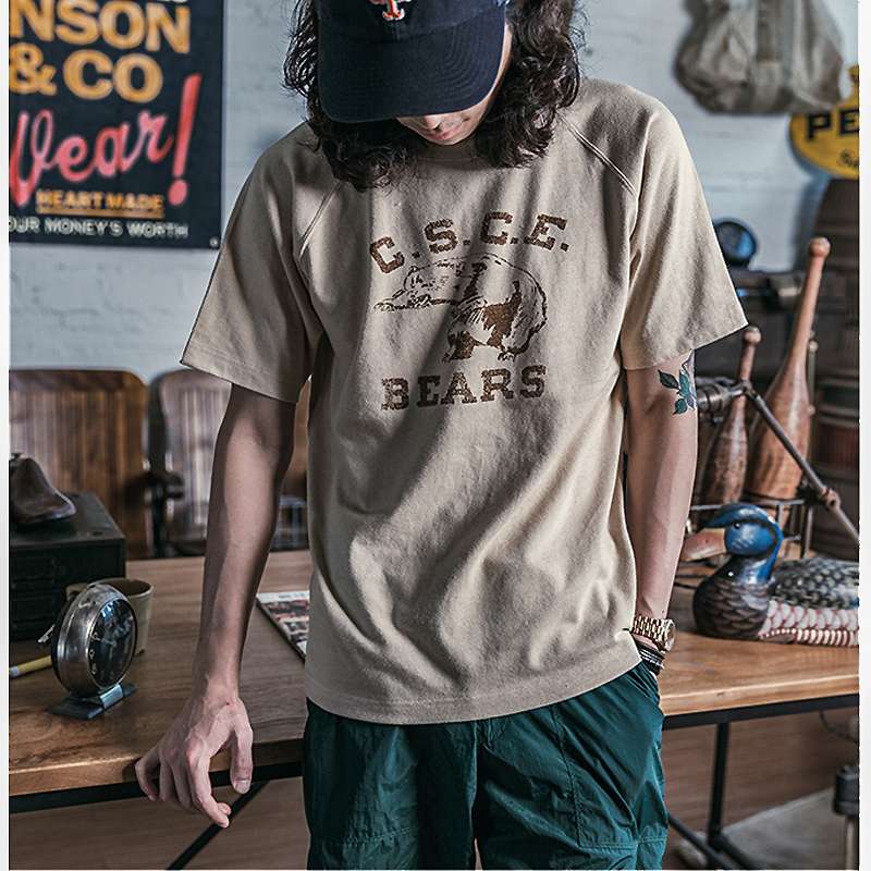 アメカジ カレッジプリントヴィンテージ風Tシャツ