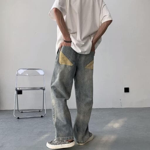 アメカジ メンズ デニム ワイドパンツ ヴィンテージ風 ゆったりボトムス