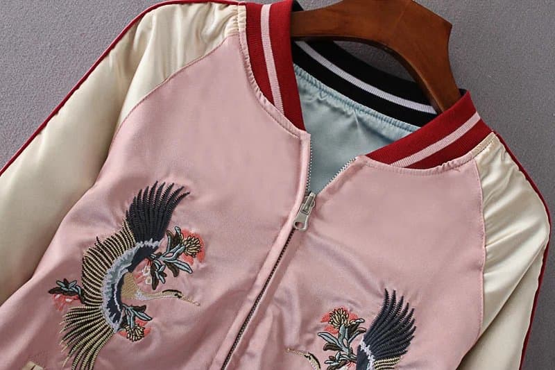 アメカジ 和柄刺繍スカジャン 女性用 虎と鶴柄 両面着用アウター