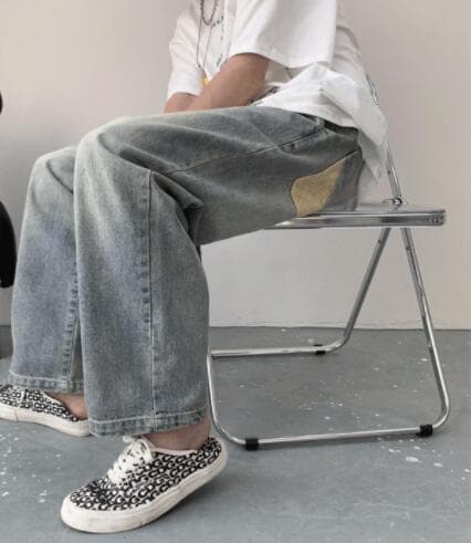 アメカジ メンズ デニム ワイドパンツ ヴィンテージ風 ゆったりボトムス