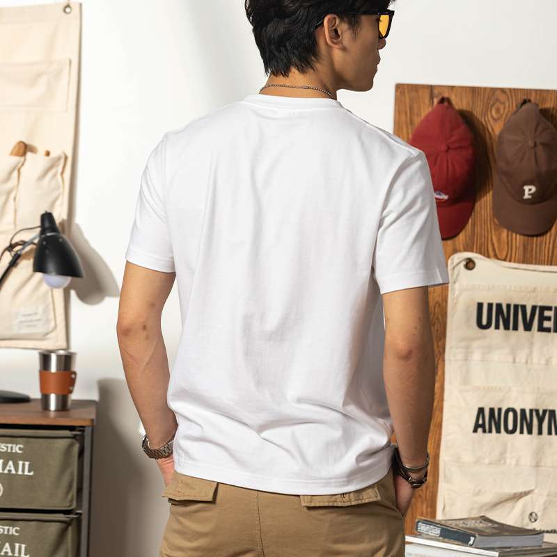アメカジ シンプルポケット付きクルーネックTシャツ