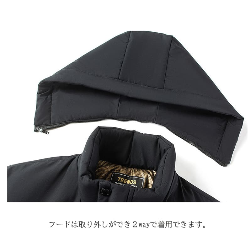 アメカジ 男性用フード付きアウター裏起毛厚手防寒コート