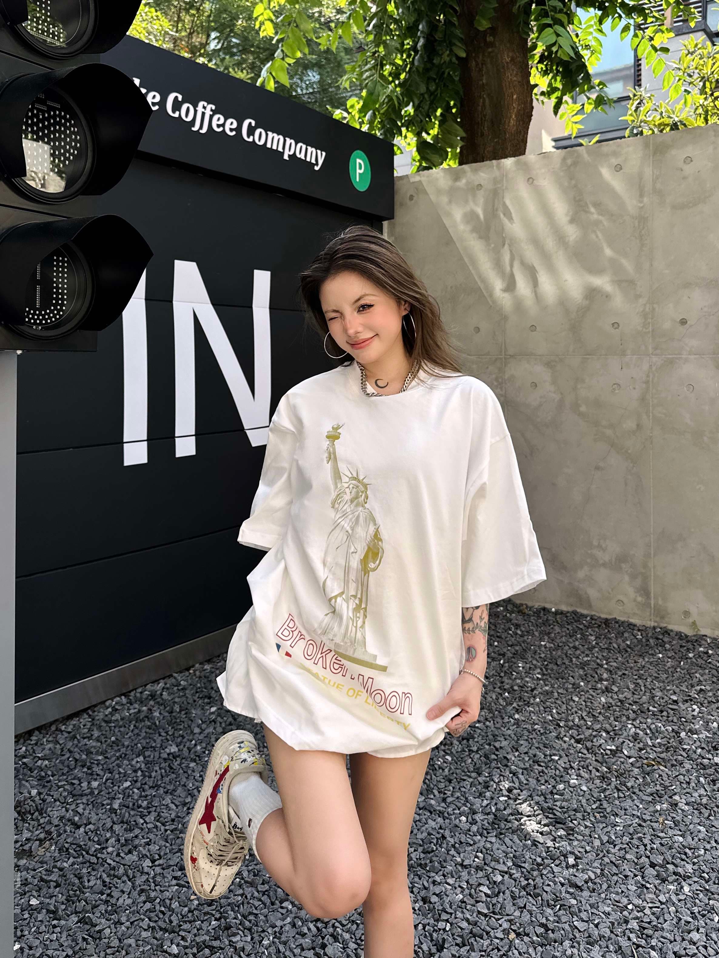 アメカジ 自由の女神プリント オーバーサイズTシャツ