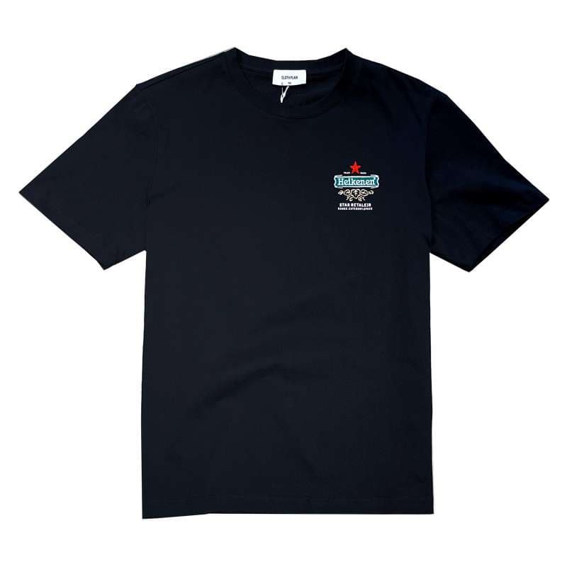 アメカジ ビール風ロゴプリント半袖Tシャツ