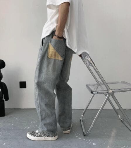 アメカジ メンズ デニム ワイドパンツ ヴィンテージ風 ゆったりボトムス