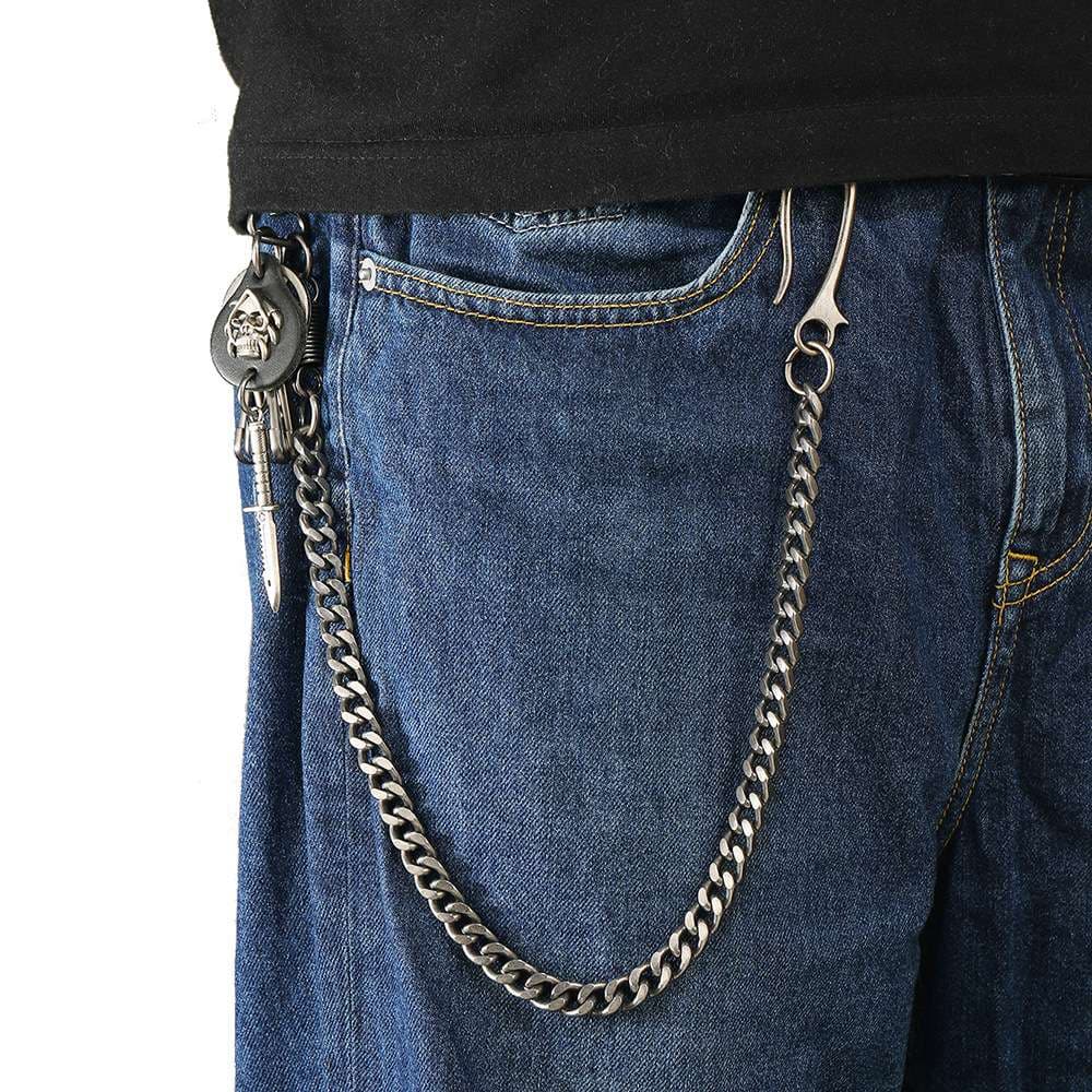 アメカジ スカルモチーフ付きパンクロックウォレットチェーン