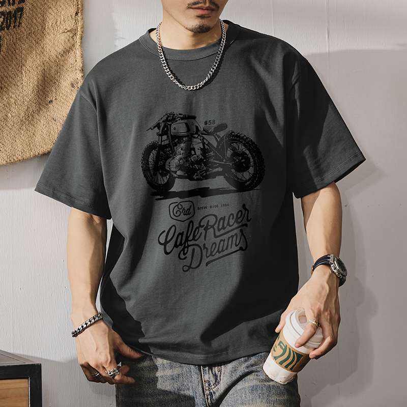 アメカジ カフェレーサーバイク プリント Tシャツ