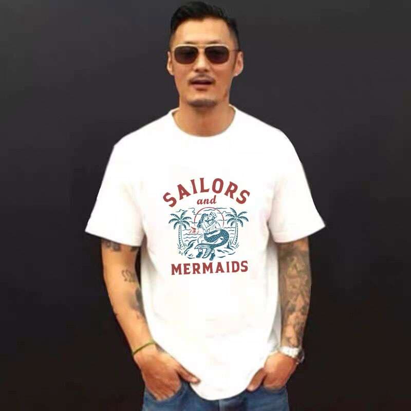 アメカジ 航海士と人魚のレトロ調Tシャツ