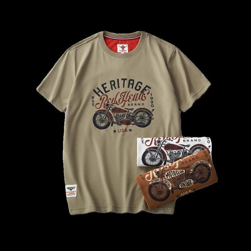 アメカジ ヴィンテージバイク柄プリント半袖Tシャツ
