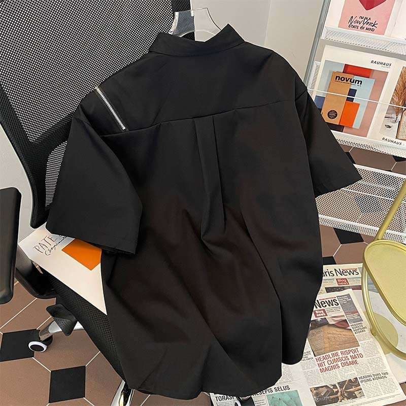 アメカジ ジッパー付きオーバーサイズシャツジャケット