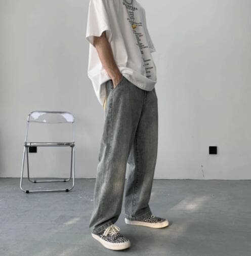 アメカジ メンズ デニム ワイドパンツ ヴィンテージ風 ゆったりボトムス