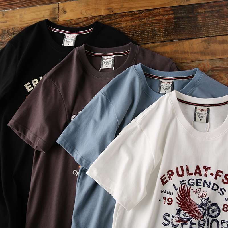 アメカジ レトロバイクウイング プリント半袖Tシャツ