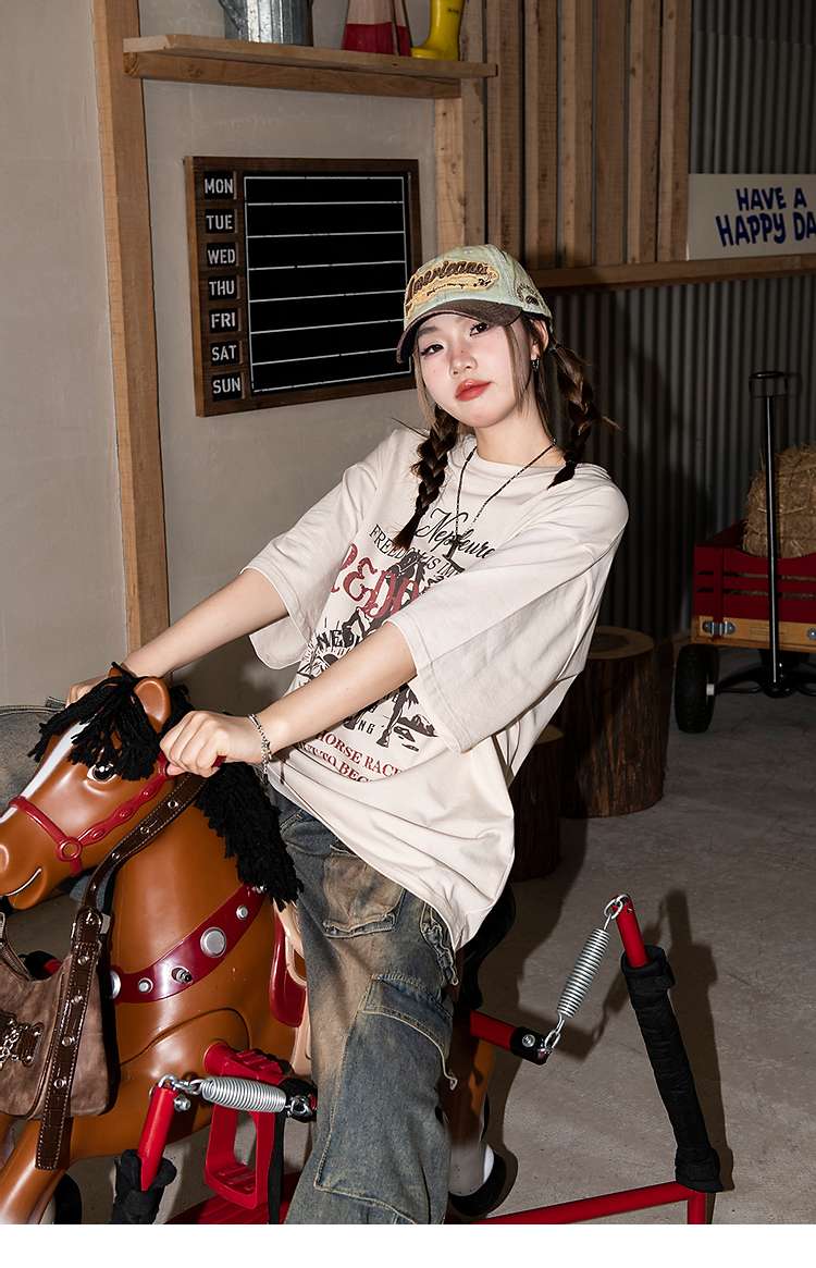 アメカジ レトロ競馬プリントオーバーサイズTシャツ