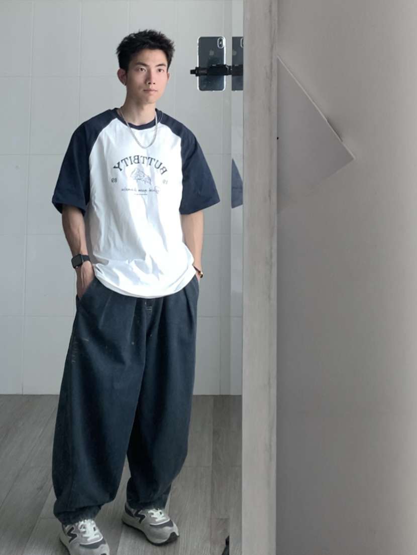 アメカジ レトロ風カレッジプリント ラグランTシャツ