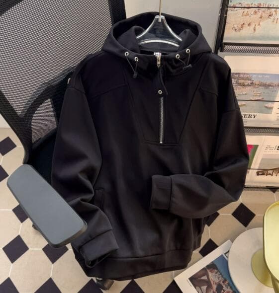 アメカジ メンズ ハーフジップ スウェット パーカー 黒